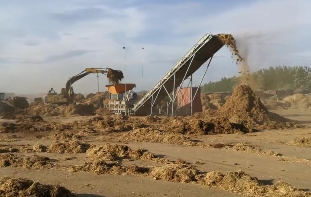 Straw Bale Shredder Biomass Fuel Processing Site