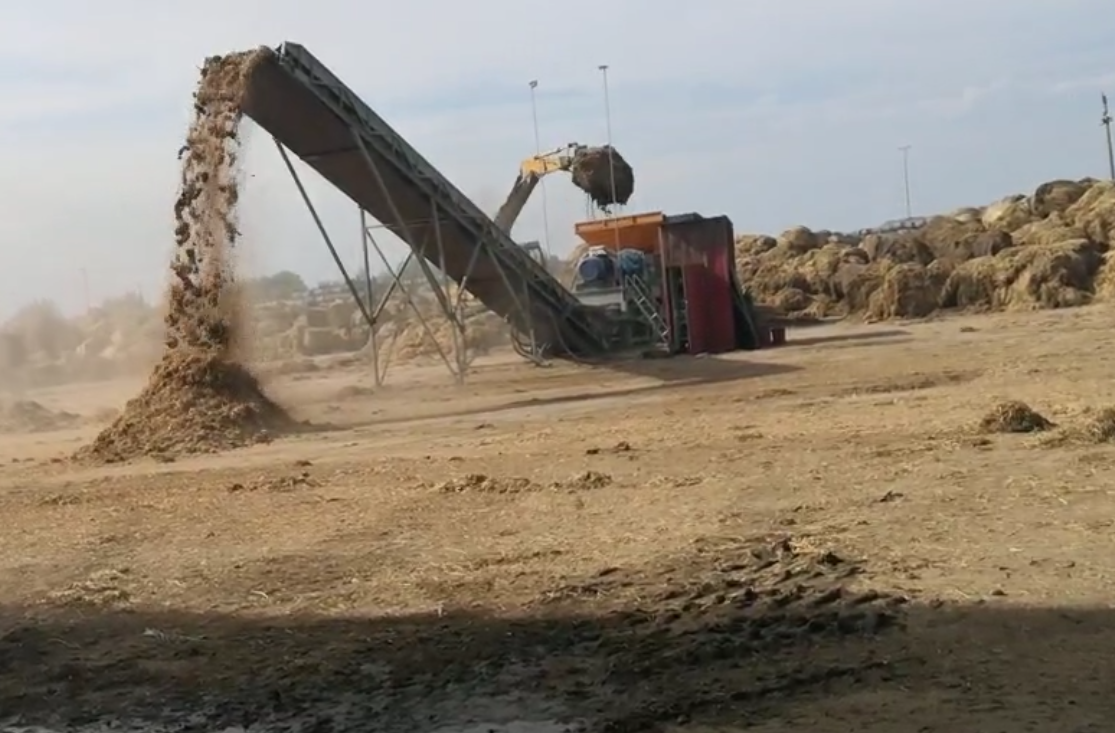 Straw Bale Shredder Biomass Fuel Processing Site